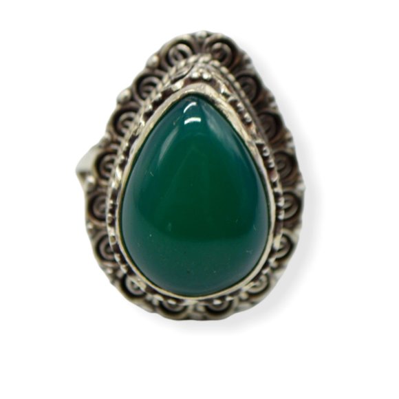 Estate Jewelry - Sterling Silver .925 Green Chrysoprase Cabochon Ring Size 9 TW 16.60 grams